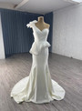 White Mermaid Pleats Beading Wedding Dress