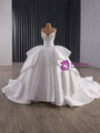 White Satin Pleats Beading Pearls Wedding Dress