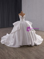 White Satin Pleats Beading Pearls Wedding Dress