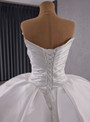 White Satin Pleats Beading Pearls Wedding Dress