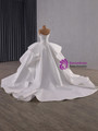 White Satin Pleats Beading Pearls Wedding Dress