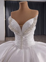 White Satin Pleats Beading Pearls Wedding Dress