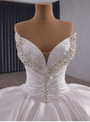 White Satin Pleats Beading Pearls Wedding Dress