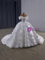 White Satin Off the Shoulder 3D Flower Wedding Dress
