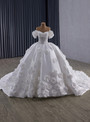 White Satin Off the Shoulder 3D Flower Wedding Dress