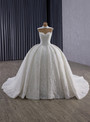 White Tulle Strapless Lace Appliques Beading Wedding Dress