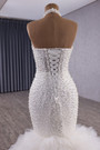 White Mermaid Halter Sequins Pearls Wedding Dress