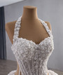 White Halter Tulle Sequins Beading Wedding Dress
