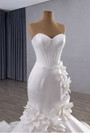 Sexy White Mermaid Satin Strapless 3D Flower Wedding Dress