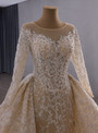 Champagne Tulle Sequins Long Sleeve Wedding Dress