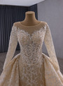 Champagne Tulle Sequins Long Sleeve Wedding Dress
