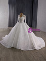 White Lace V-neck Long Sleeve Beading Wedding Dress
