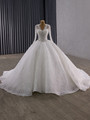 White Lace V-neck Long Sleeve Beading Wedding Dress