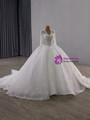 White Lace V-neck Long Sleeve Beading Wedding Dress