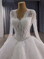 White Lace V-neck Long Sleeve Beading Wedding Dress