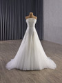 White Tulle Strapless Beading Pearls Wedding Dress