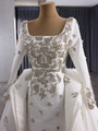 White Satin Long Sleeve Crystal Beading Wedding Dress