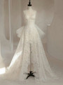 White Lace Spaghetti Straps Wedding Dress 