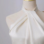 Ivory White Satin Halter Backless Wedding Dress