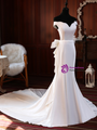 Simple White Mermaid Off the Shoulder Bow Wedding Dress