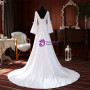 White Satin V-neck Long Sleeve Wedding Dress