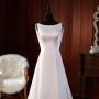 A-LIne White Satin Sleeveless Wedding Dress
