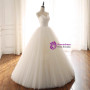 White Satin Tulle Strapless Button Wedding Dress