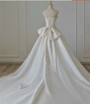 Beige White Satin Strapless Pleats Wedding Dress