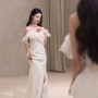 White Mermaid Pleats Wedding Dress