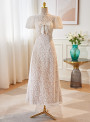 Puff Sleeve Lace Tea Length Wedding Dress