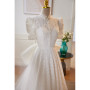 White Lace High Neck Short Sleeve Wedding Dress