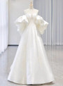 Beige White Satin Strapless Wedding Dress