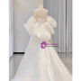 Beige White Satin Strapless Wedding Dress