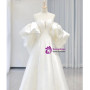 Beige White Satin Strapless Wedding Dress