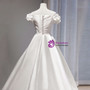 White Satin Off the Shoulder Pleats Flower Wedding Dress