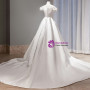 White Satin Off the Shoulder Pleats Flower Wedding Dress
