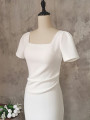 White Short Sleeve Pleats Wedding Dres