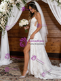 White Lace Spaghetti Straps Split Wedding Dress