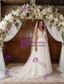 White Tulle V-neck Appliques Wedding Dress