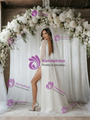 White Sequins Long Sleeve V-neck Wedding Dress