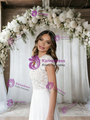 White Chiffon Lace Scoop Neck Wedding Dress