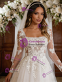 White Tulle Appliques Long Sleeve Wedding Dress