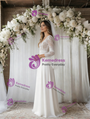White Chiffon V-neck Long Sleeve Wedding Dress