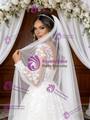 White Tulle Appliques Long Sleeve Wedding Dress