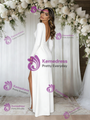 White Long Sleeve V-neck Pleats Wedding Dress