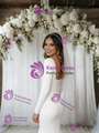 White Mermaid Long Sleeve Square Neck Wedding Dress