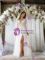 White Tulle V-neck Appliques Wedding Dress