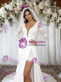 White Long Sleeve Lace V-neck Wedding Dress