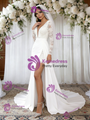 White Long Sleeve Lace V-neck Wedding Dress