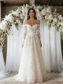 Beige White Lace Long Sleeve Wedding Dress